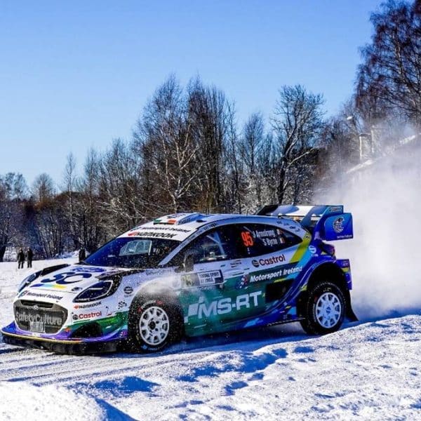 Jon Armstrong Rally Sweden Shakedown 2026 Ford Puma Speeding through snow