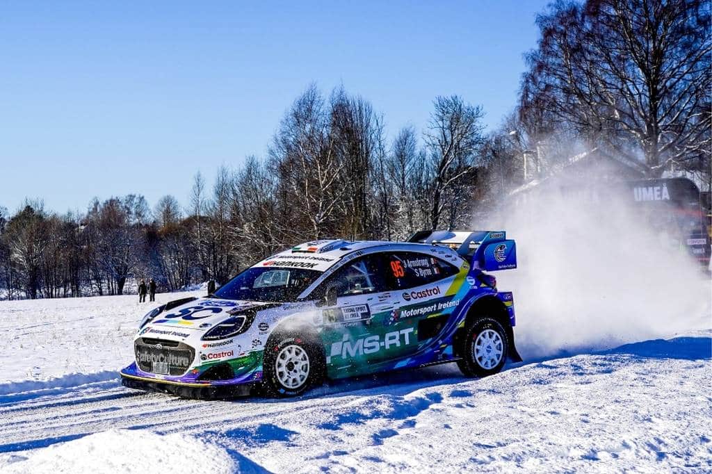Jon Armstrong Rally Sweden Shakedown 2026 Ford Puma Speeding through snow