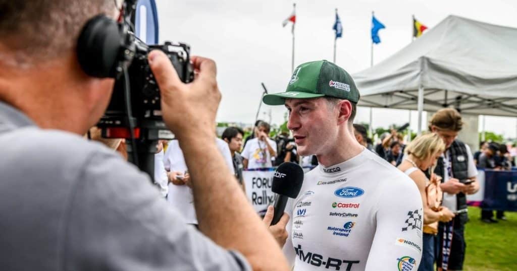 Jon Armstrong being interviewed at rally Japan 2026 event