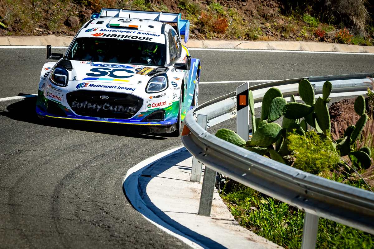 Jon Armstrong and Shane Byrne power their M-Sport Ford Puma Rally1 through a hot, dusty gravel stage at Acropolis Rally Greece 2026