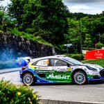 Jon Armstrong and Shane Byrne power their M-Sport Ford Puma Rally1 through a technical asphalt stage at FORUM8 WRC Rally Japan 2026