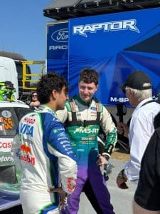 Jon Armstrong and his co-driver interviewed at the M-Sport Ford stand, Goodwood Festival of Speed 2026