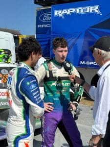 Jon Armstrong and his co-driver interviewed in front of the Ford Raptor backdrop, Goodwood Festival of Speed 2026