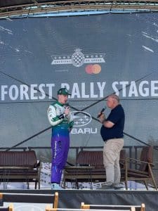 Jon Armstrong speaks on stage at the Goodwood Festival of Speed Forest Rally Stage 2026