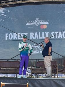 Jon Armstrong interviewed on stage at the Forest Rally Stage, Goodwood Festival of Speed 2026