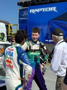 Jon Armstrong interviewed in front of the M-Sport Ford Racing backdrop at the Goodwood Festival of Speed 2026